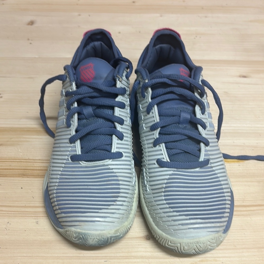 K-Swiss Blue and Gray Athletic Shoes with Striped Design